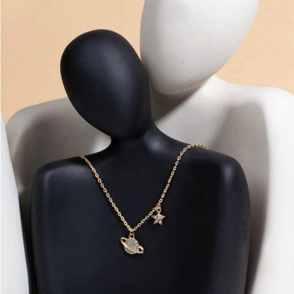 ⚠️Clearance Yellow Gold Rhinestone Planet Charm Necklace SS - Picture 5 of 5